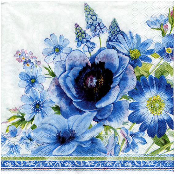 Serwetka do decoupage 33x33cm - Springtime Blues niebieskie kwiaty