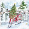 Serwetka 33x33cm - Christmas Bike rower choinka