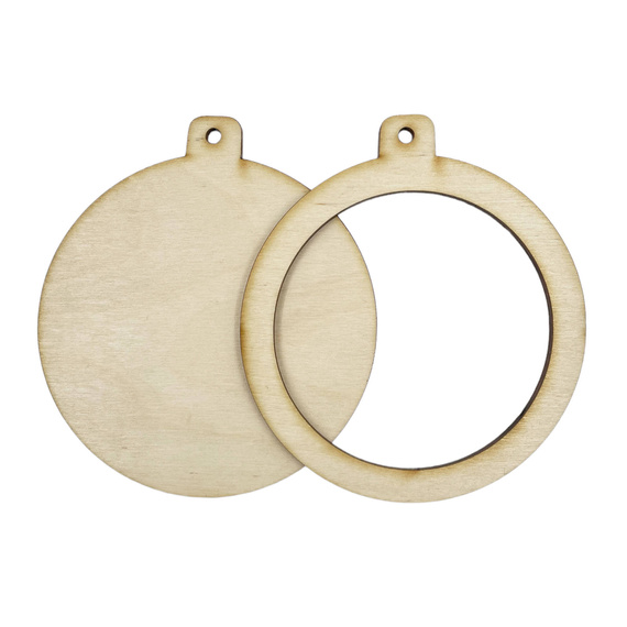 Drewniana ozdoba zawieszka bombka drewniana z ramką 10cm