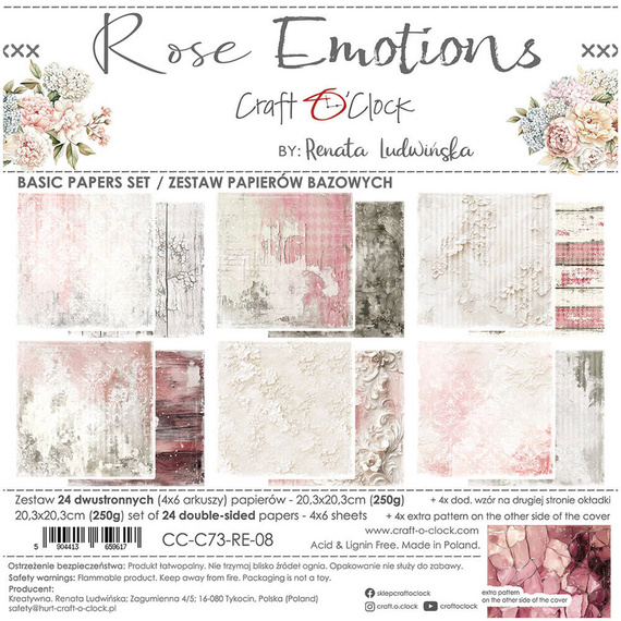 Zestaw papierów do scrapbookingu 20x20 - Craft o'clock - Rose Emotions - BASIC