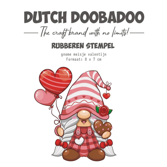 Stempel gumowy - Dutch Doobadoo - Gnome Girl Love krasnal z balonami