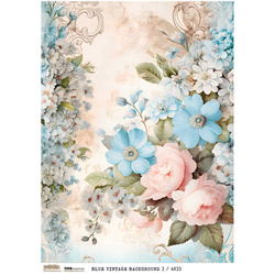 Papier ryżowy A4 - Scraplove - Blue Vintage Background 3 kwiaty pastelowe