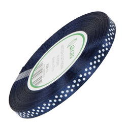 Wstążka satynowa w kropki 6 mm - granatowa 111 - 23 m - dekoracyjna tasiemka