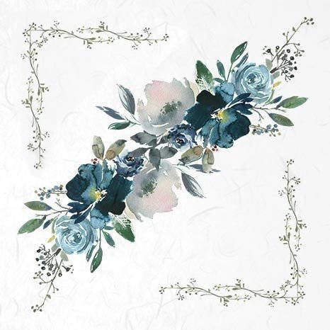 Zestaw papierów ryżowych, niebieskie kwiaty- ITD 6szt