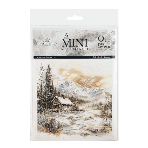 Zestaw papierów ryżowych - pejzaż zimowy, domki, drzewa iglaste - RSM205 - Itd Collection