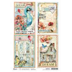 Papier ryżowy do decoupage A4 - Ciao Bella - Majestic Dream cards - paw, serce, drzwi, dom