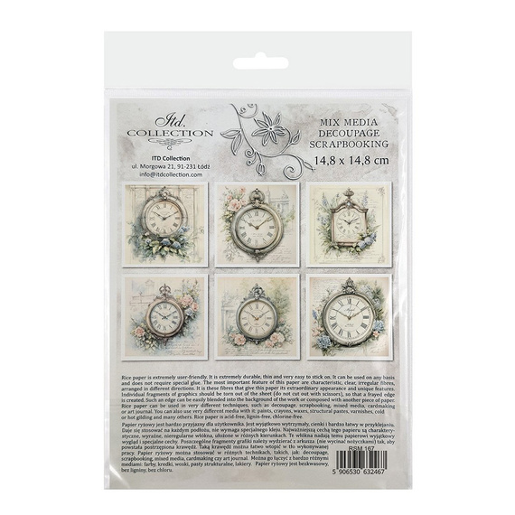 Zestaw papierów ryżowych - zegary - RSM167 - Itd Collection