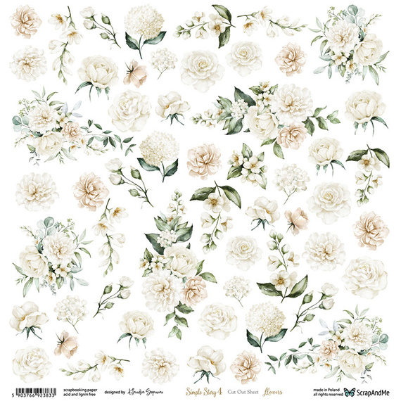 Papier do scrapbookingu 30x30 - ScrapAndMe - Simple Story 4 - Flowers - arkusz do wycinania