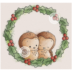 Stempel - Whimsy Stamps - Owls on Wreath - sowy sówki wieniec