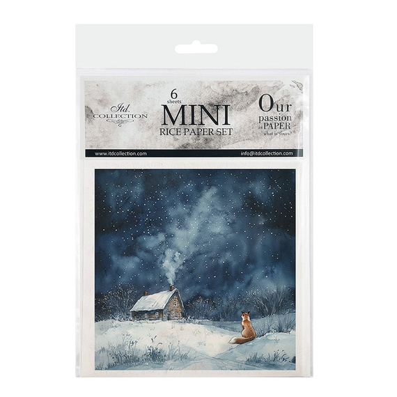 Zestaw papierów ryżowych - krajobraz nocą, zimowa sceneria, sowa, lis, królik, domek - RSM178 - Itd Collection