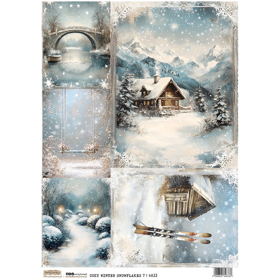 Papier ryżowy A4 - Scraplove - Cozy winter Snowflakes 7 - Ośnieżona przytulna zima
