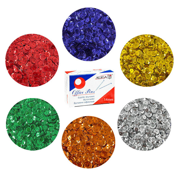 Cekiny metaliczne 9 mm - 5 kolorów + szpilki 14 mm - do dekoracji bombek i jajek