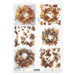 Papier ryżowy do decoupage A4 - jesienne wianki 3D - R2493 - Itd Collection