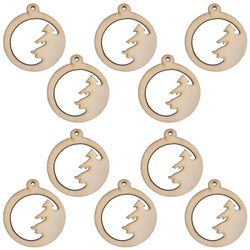 Drewniana ozdoba zawieszka bombka 6cm - choinka - 10szt