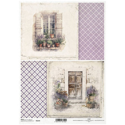 Papier ryżowy do decoupage A4 ITD-R2239 drzwi, okna, lawenda
