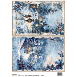 Papier ryżowy A4 - Scraplove - Christmas Blue Vintage 5 - Świąteczne niebieskie retro