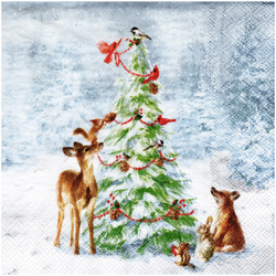 Serwetka do decoupage 33x33cm - Friends in snow zwierzęta przy choince