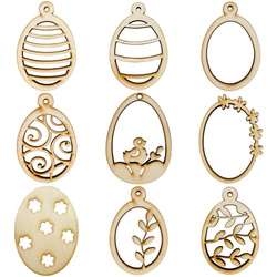 Jajka - drewniane zawieszki do dekoracji wielkanocnych - zestaw 9 szt.