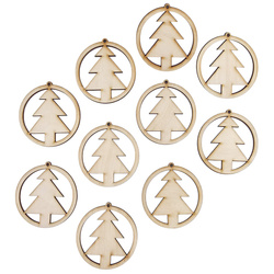 Drewniana ozdoba zawieszka bombka 6 cm Decor - z choinką - 10szt