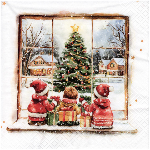 Serwetka do decoupage 33x33cm - Waiting for Santa dzieci czekające na Mikołaja