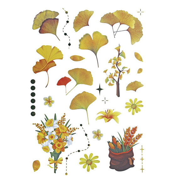 Naklejki foliowe - Żółte kwiaty i liście