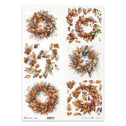 Papier ryżowy do decoupage A3 - jesienne kwiaty z liści - R133L - Itd Collection