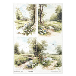 Papier ryżowy do decoupage A3 - dróżki na łące - R1419L - Itd Collection