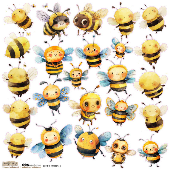 Naklejki papierowe - ScrapLove - Cute Bees 1 słodkie pszczółki