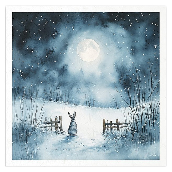 Zestaw papierów ryżowych - krajobraz nocą, zimowa sceneria, sowa, lis, królik, domek - RSM178 - Itd Collection