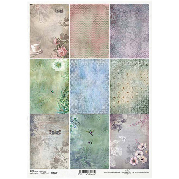 Papier ryżowy do decoupage ITD-R2029 ważki, kwiaty, koliber