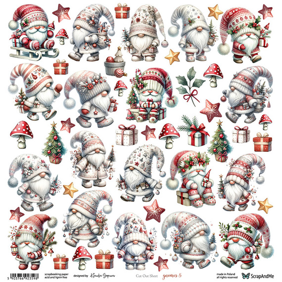 Papier do scrapbookingu 30x30 - ScrapAndMe - Gnomes 5 - arkusz do wycinania