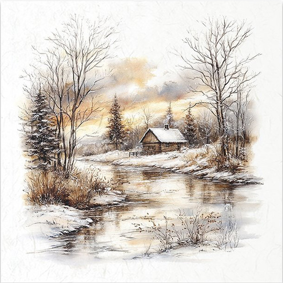 Zestaw papierów ryżowych - pejzaż zimowy, góry, natura, domki - RSM206 - Itd Collection