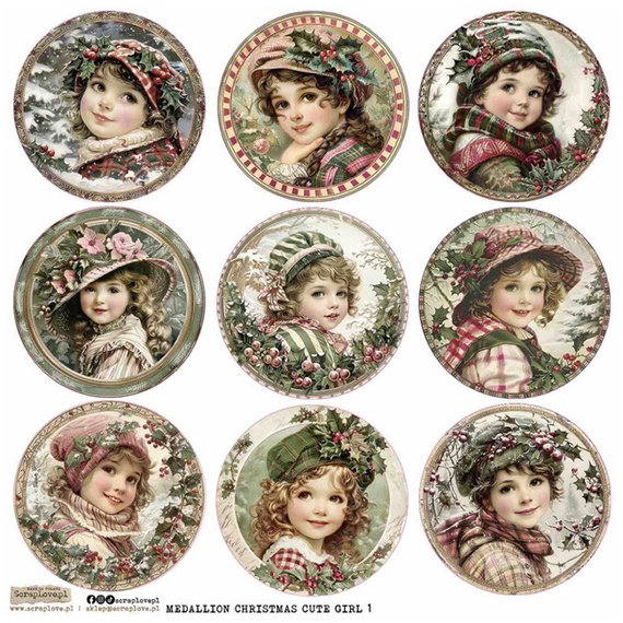 Naklejki papierowe - ScrapLove - Medallion Christmas Cute Girl 1 - Medaliony świąteczne słodkie dziewczynki