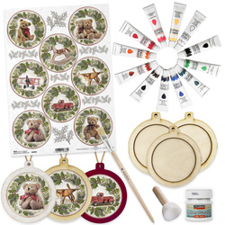 Zestaw świąteczny do decoupage świąteczny - bombki z zabawkami w zimowych wiankach