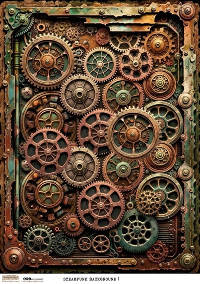 Papier ryżowy A4 - Scraplove - Steampunk Tło - Steampunk Background 1