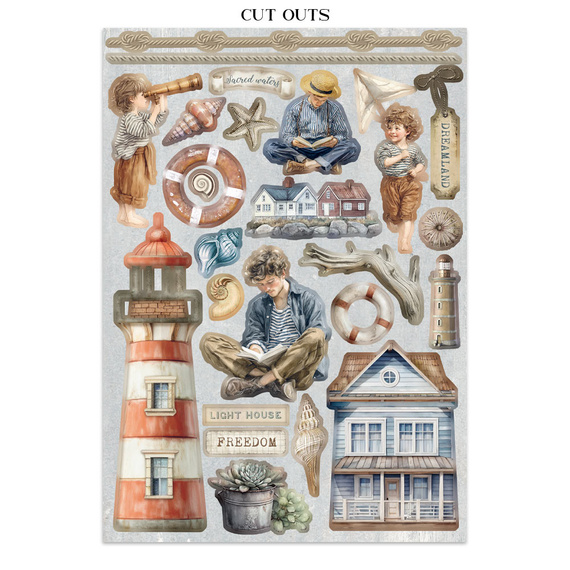 Zestaw papierów, naklejek i elementów Junk Journal - Silent Sea - Stamperia