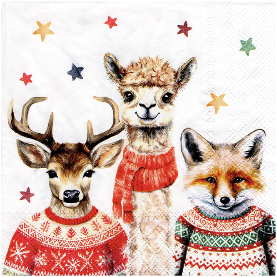 Serwetka do decoupage 33x33cm - Martin and friends zwierzęta w sweterkach