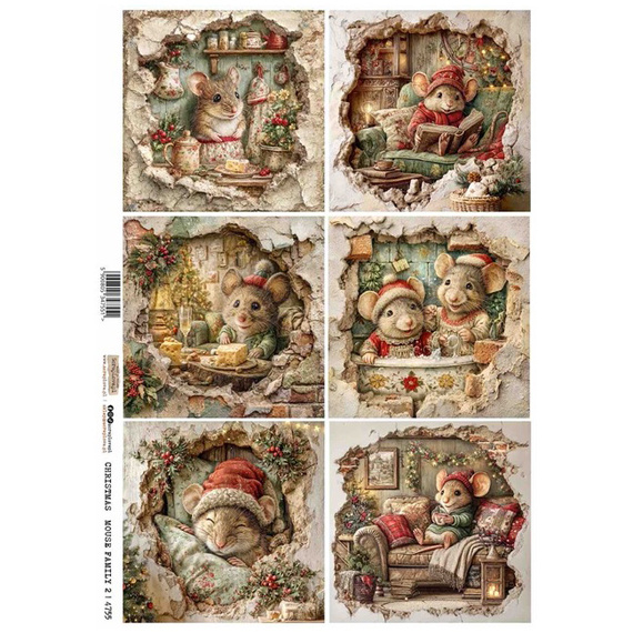 Papier ryżowy A4 - Scraplove - Christmas Mouse Family 2 - Świąteczna mysia rodzina