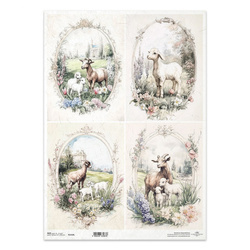 Papier ryżowy do decoupage A3 - kozy kózki łąka ramki - R1410L - Itd Collection