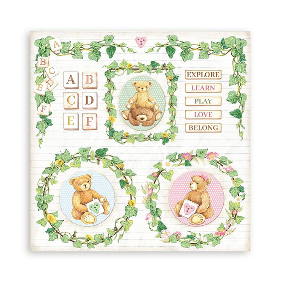 Papier do scrapbookingu 30x30 - Stamperia - Daydream miś i girlandy