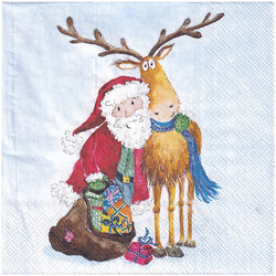 Serwetka 33x33cm -  On My Way Mikołaj z reniferem