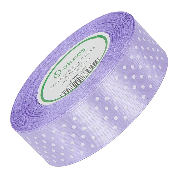 Wstążka satynowa w kropki 25 mm - liliowa 123 - 23 m - dekoracyjna tasiemka