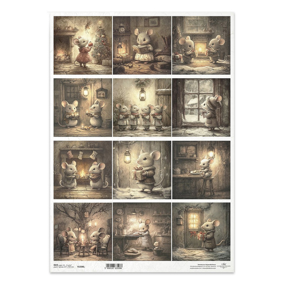 Papier ryżowy do decoupage A3 - myszki, świąteczny czas, Boże Narodzenie - R1506L - Itd Collection