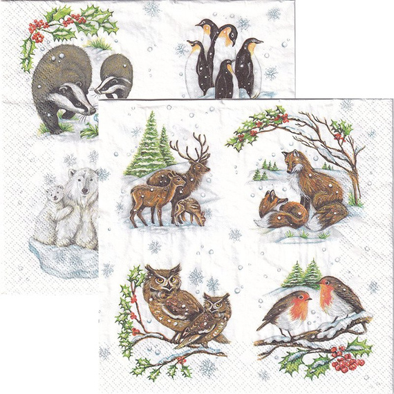 Serwetka 33x33cm - Winter Animals zwierzęta