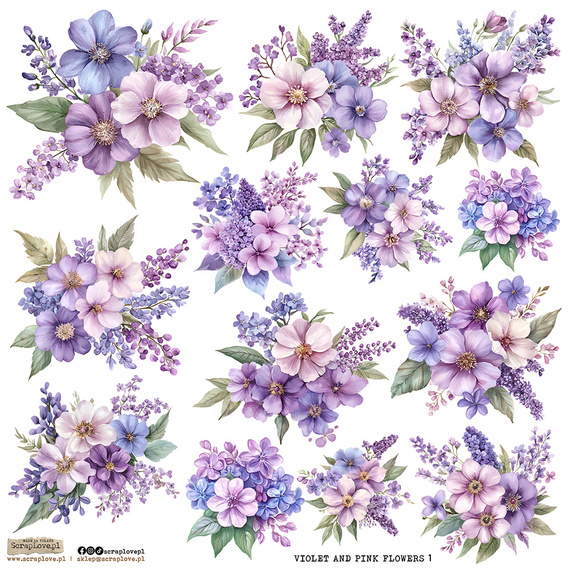 Naklejki papierowe - ScrapLove - Violet and Pink Flowers 1 kwiaty