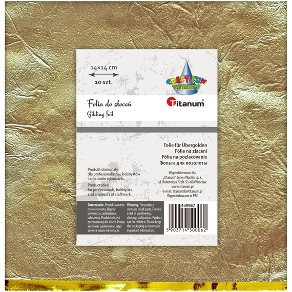 Folia do złoceń w arkuszach 14x14cm 10szt - złota