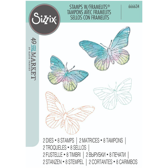 Wykrojnik Sizzix Framelits + stemple - Painted Pencil Butterflies by 49 and Market