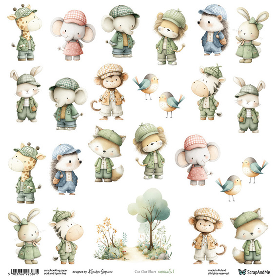 Papier do scrapbookingu 30x30 - ScrapAndMe - Animals 1 - arkusz do wycinania