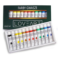 Farby gwasze Loveart 12x12ml, blok do farb, zestaw pędzli