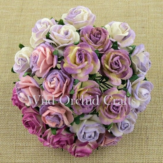 Różyczki otwarte - mix 2-tonowy fioletowo-liliowy 15 mm - 50szt